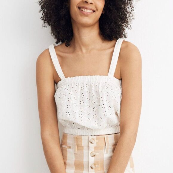 Women Madewell Eyelet Crop Tank Crop Top in Light House Size Medium - Picture 1 of 8